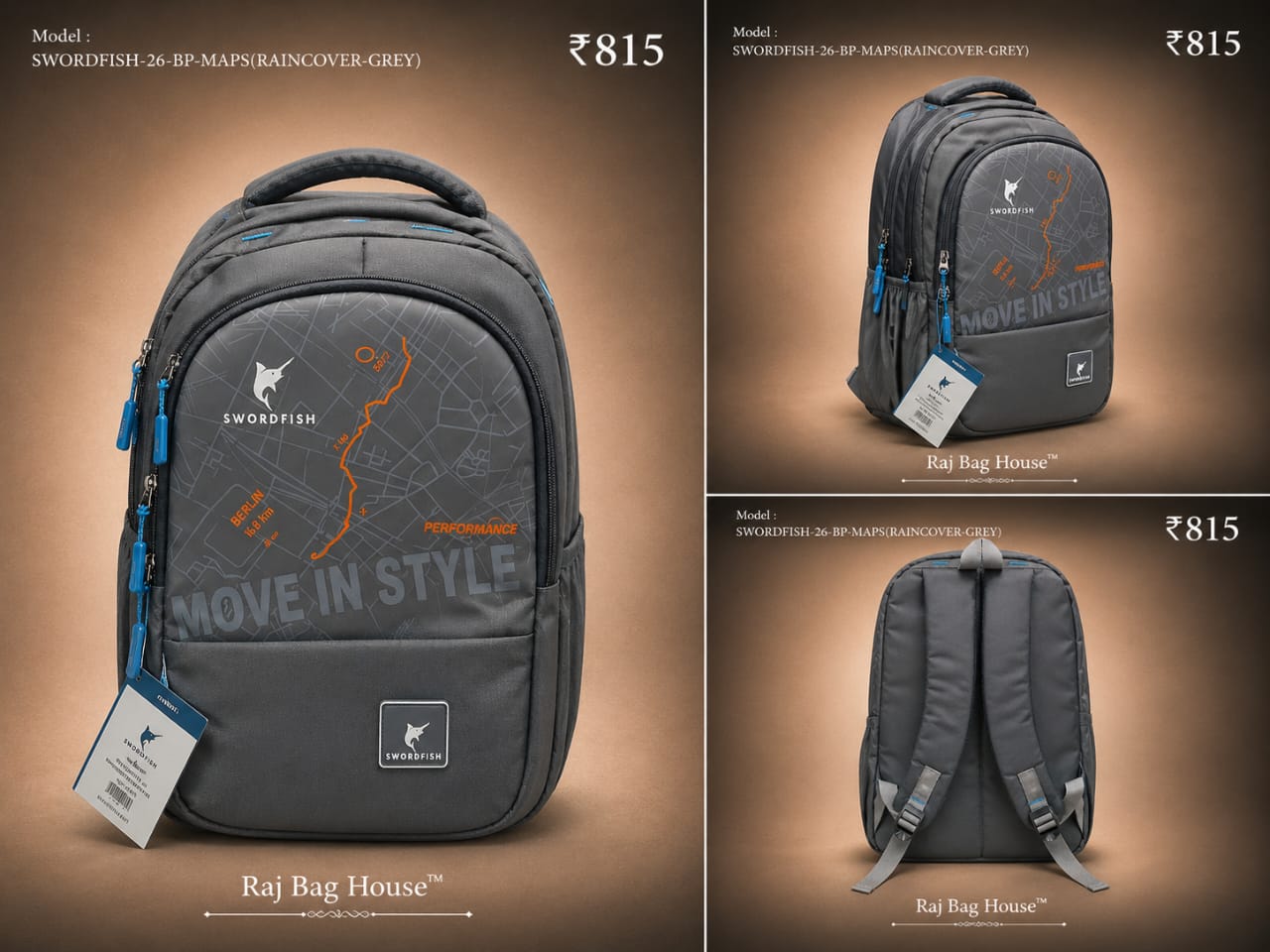 HighStyle Swordfish Maps(raincover) Small Backpack – Grey 2