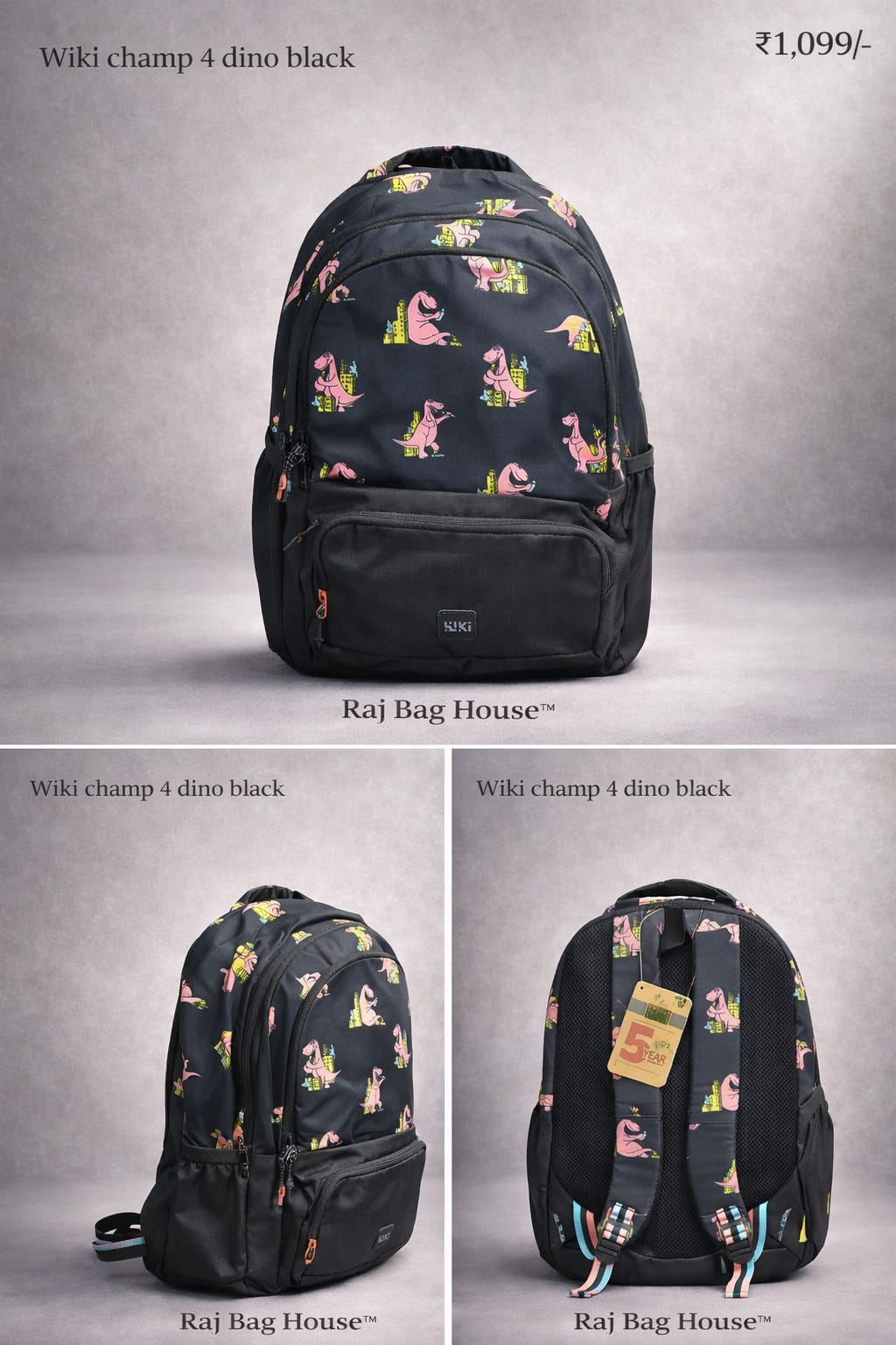 Wildcraft Wiki Champ 4 Dino Large School Backpack – Black 2