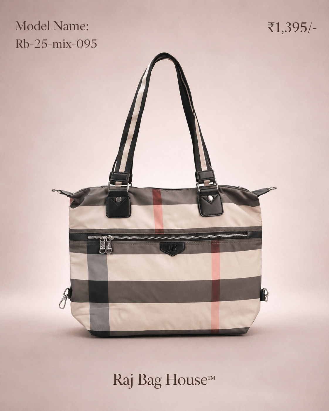 Imported Model 095 Large Tote Bag – Beige / Black / Grey / Red