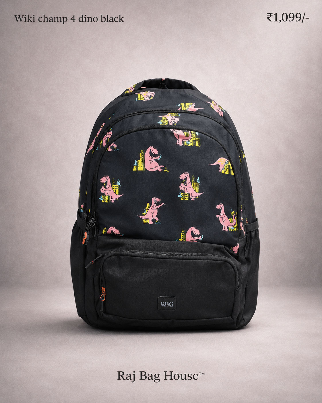Wildcraft Wiki Champ 4 Dino Large School Backpack – Black