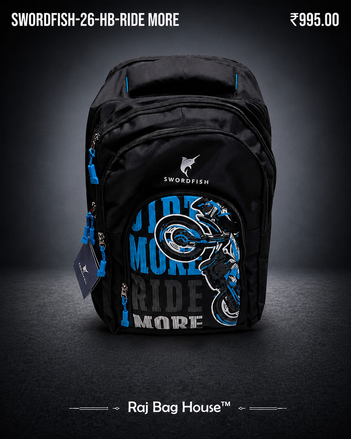 Swordfish Ridemore Large School Backpack – Black / Blue