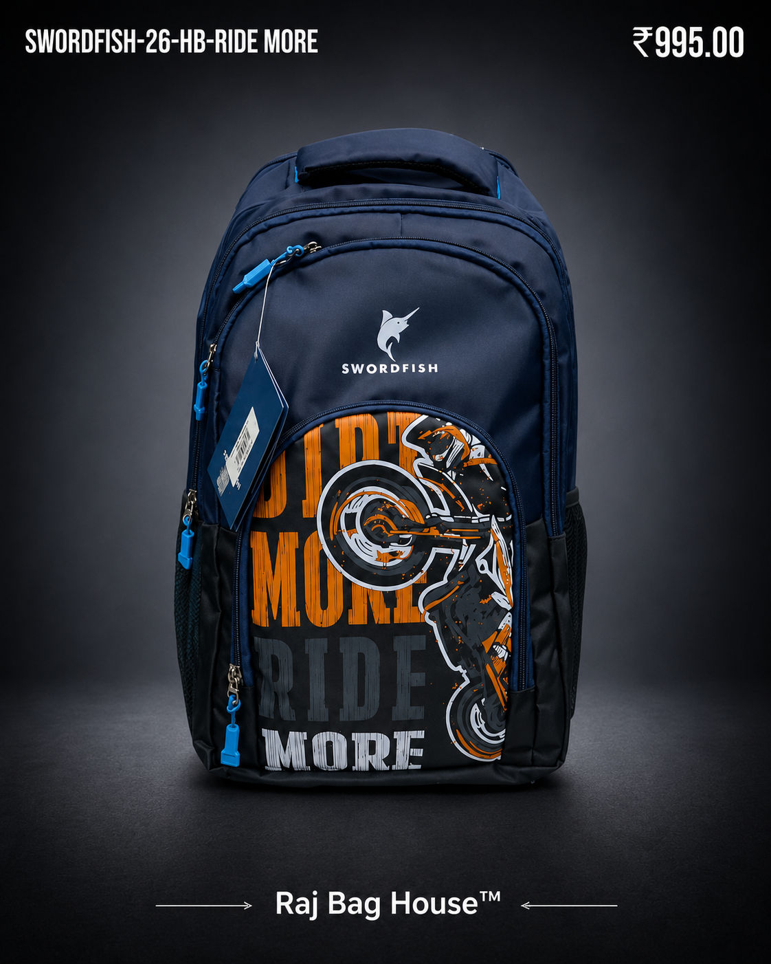 Swordfish Ridemore Large School Backpack – Navy Blue