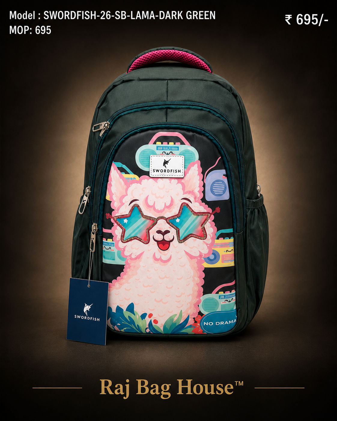 Highstyle School Backpack Lama - Dark Green