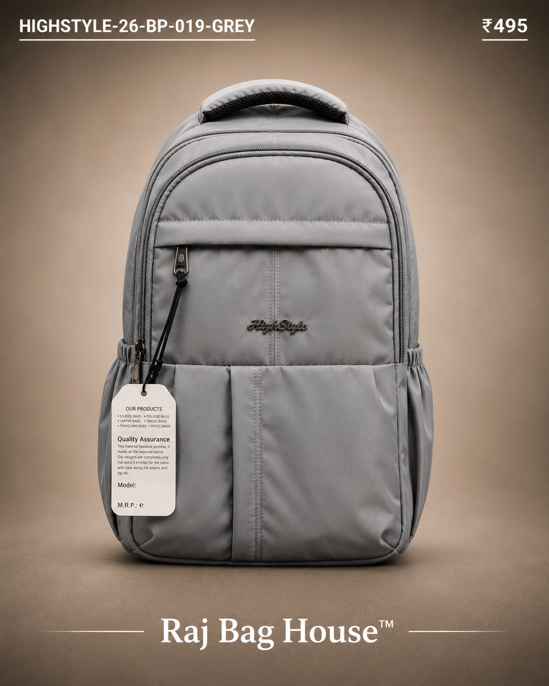 HighStyle School Backpack HIGHSTYLE-26-BP-019 - Grey