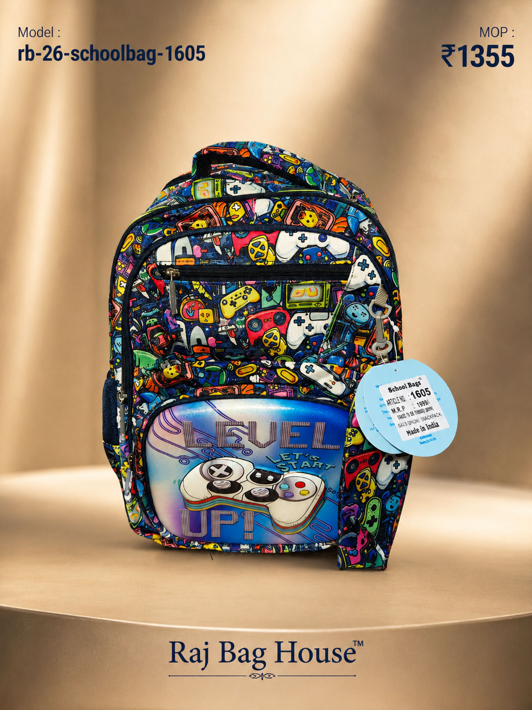 Imported Schoolbag 1605 Gamers Pattern Medium School Backpack – Navy Blue