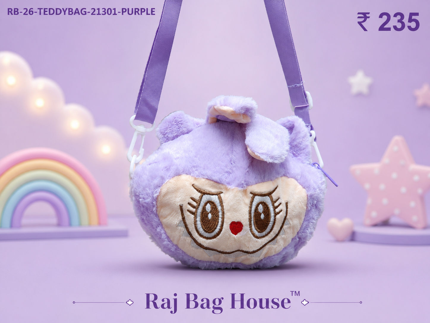 Kids Plush Sling Bag RB-26-TEDDYBAG-21351 - Purple
