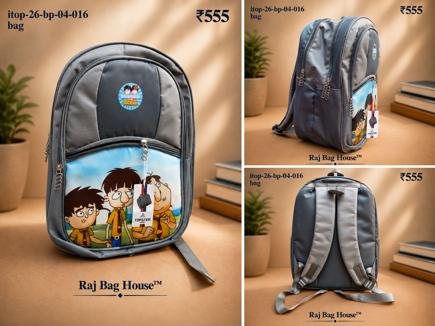 Itop 04 016 Banbudh And Bhudbak Medium School Backpack – Grey