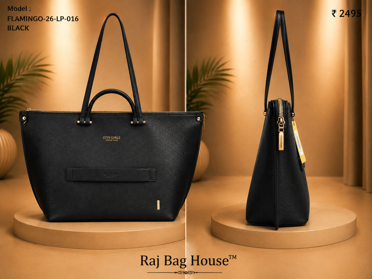 City Girl Flamingo 016 Tote Bag – Black 2