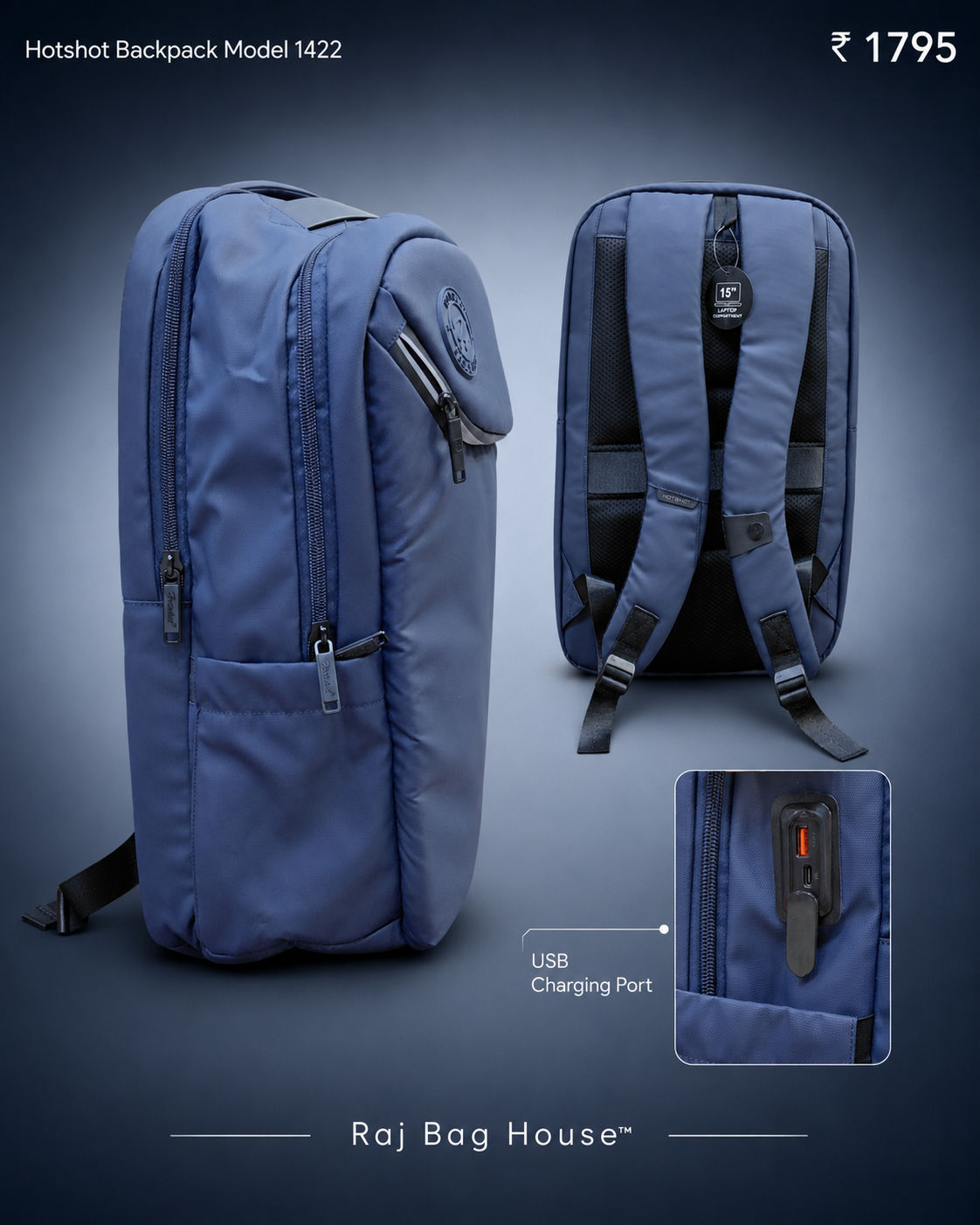 Hotshot Hotshot Model 1422 Laptop Bag – Navy Blue 2