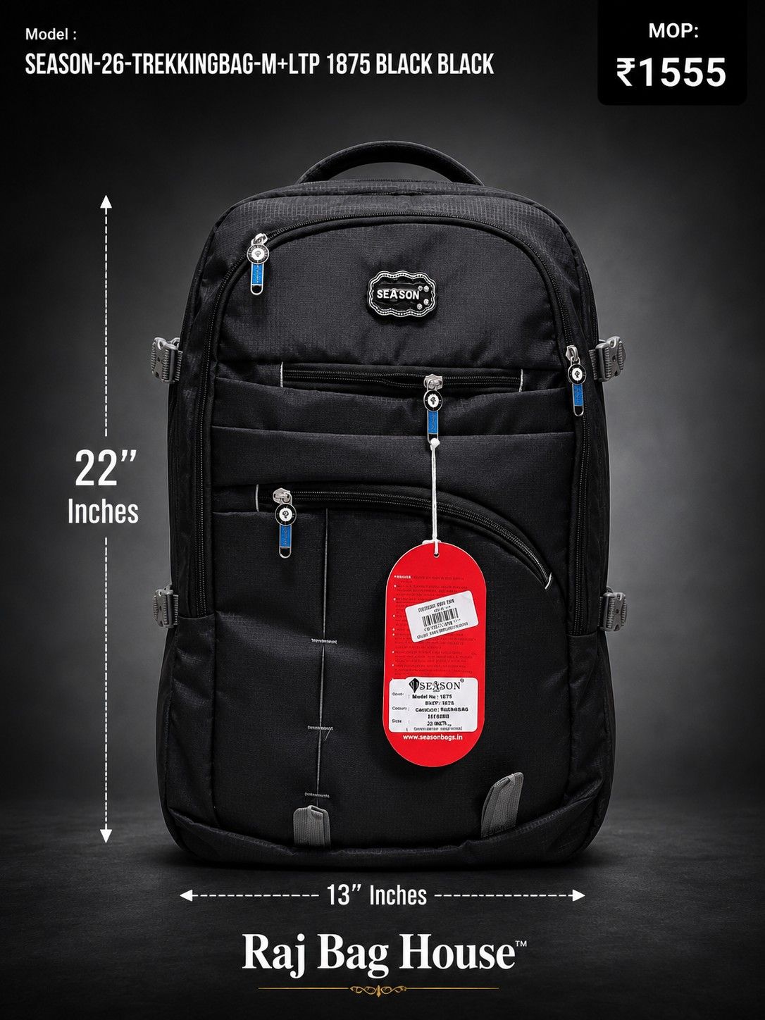 Season Trekking Backpack M+LTP-1875 - Black