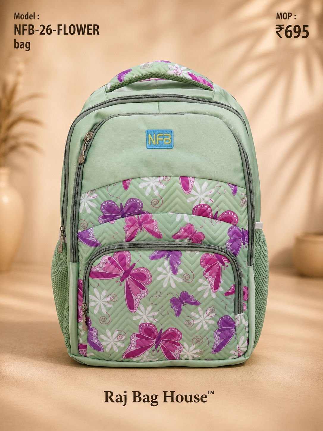 Nfb Flower Pistagreen 006 Medium School Backpack – Pista Green