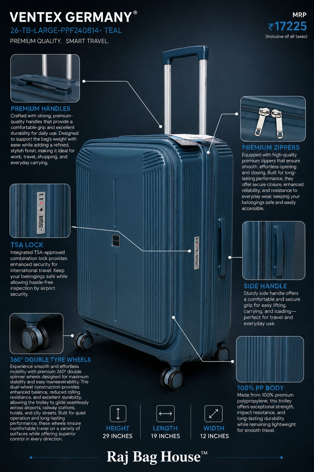 Ventex Germany Ppf2410814 Large Trolley Bag – Teal 2