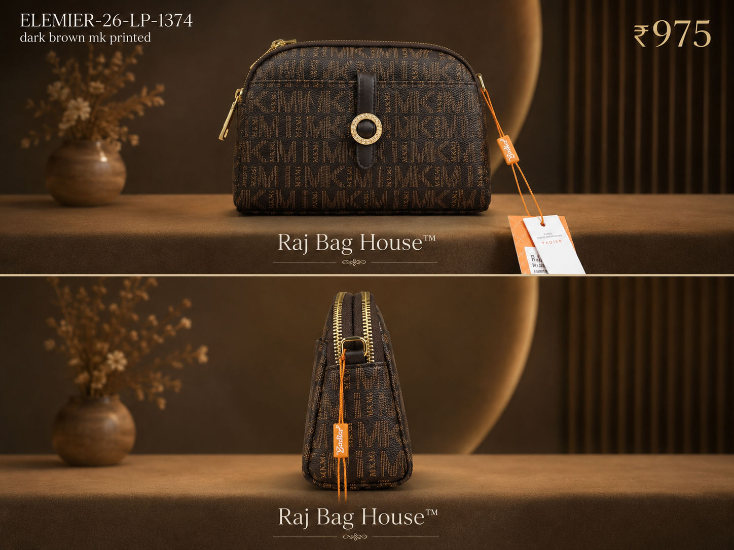Imported Elemier 1374 Printed Small Handbag – Dark Brown 2