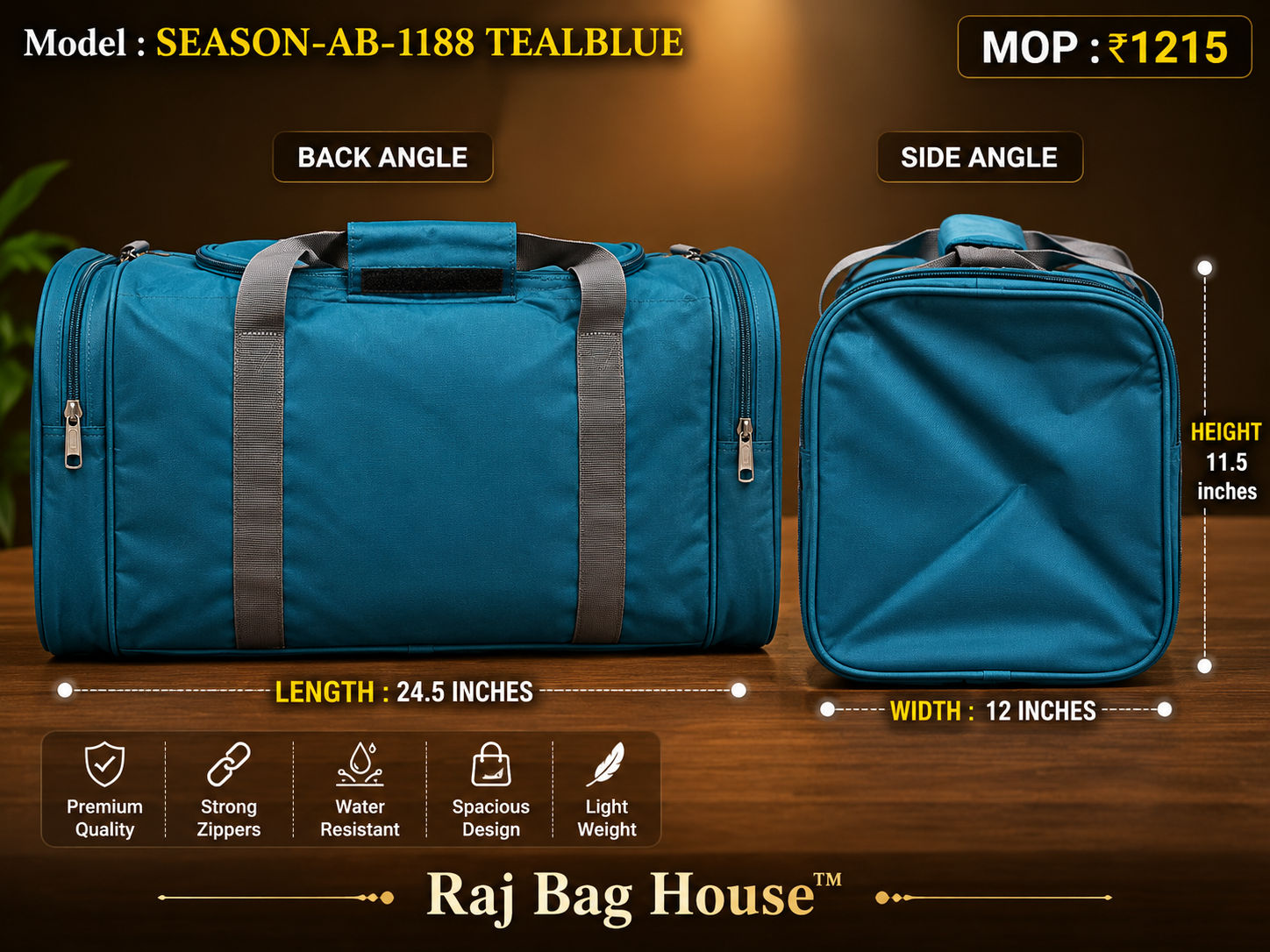 Season Ab 1188 Large Travel Bag – Teal Blue 2