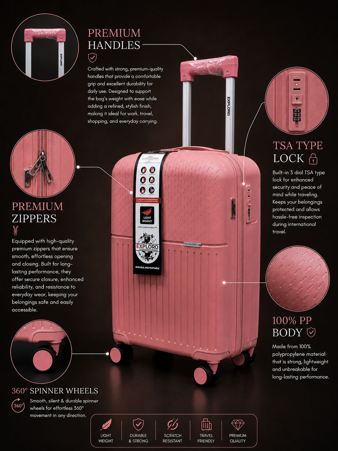 Exploro Rosegold Cabin Trolley Bag – Rose Gold 2