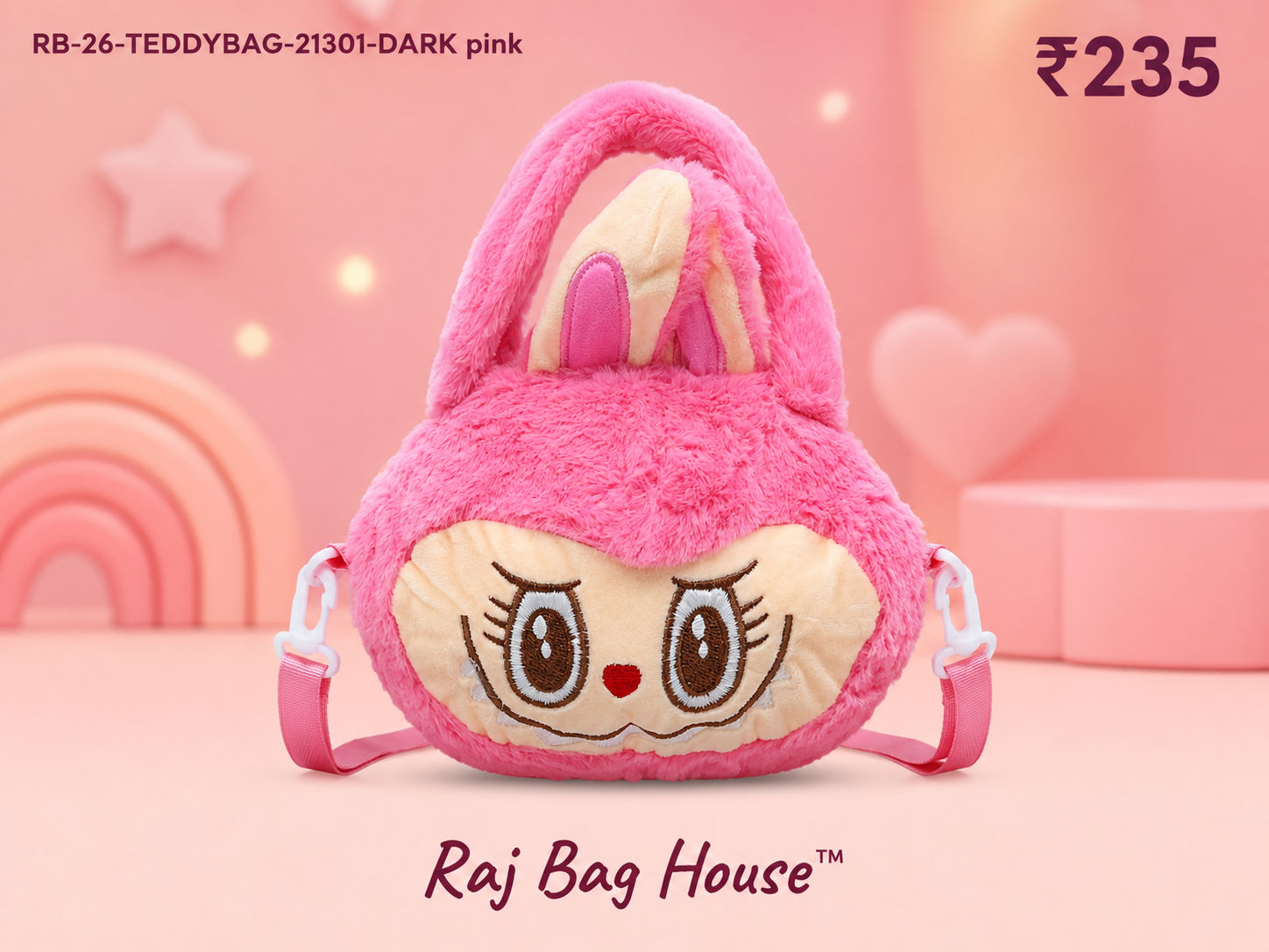 Kids Plush Sling Bag RB-26-TEDDYBAG-21301 - Dark Pink
