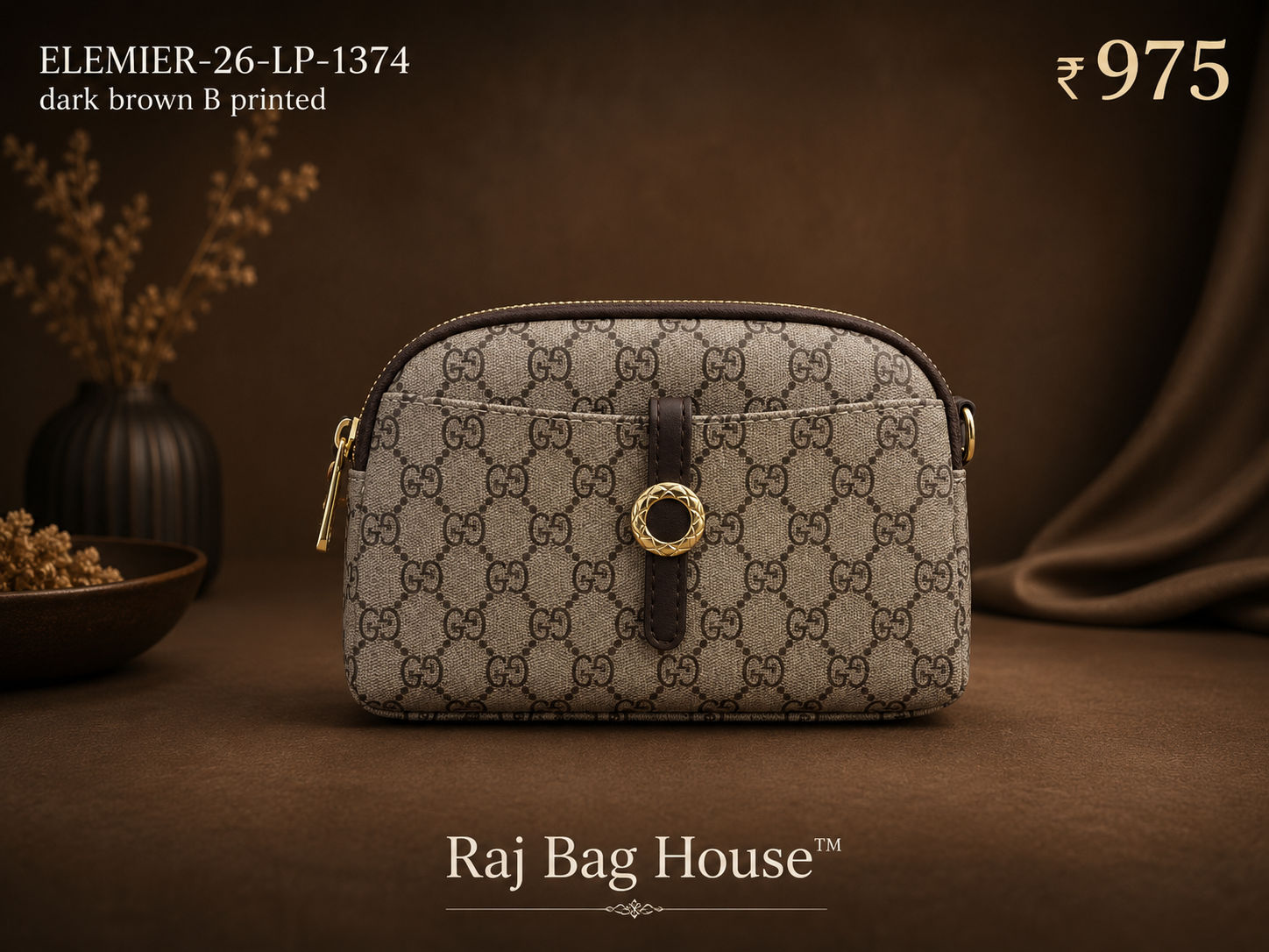 Imported Elemier 1374 Printed Small Handbag – Light Brown