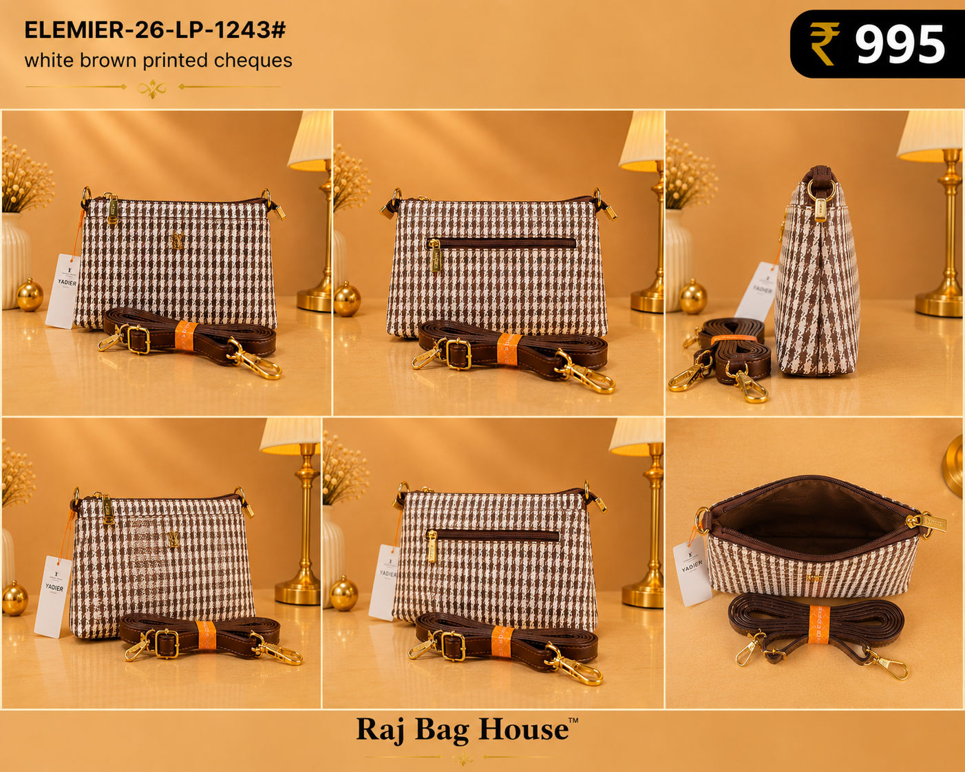 Imported Elemier 1243# Cheque Sling Bag – Brown 2