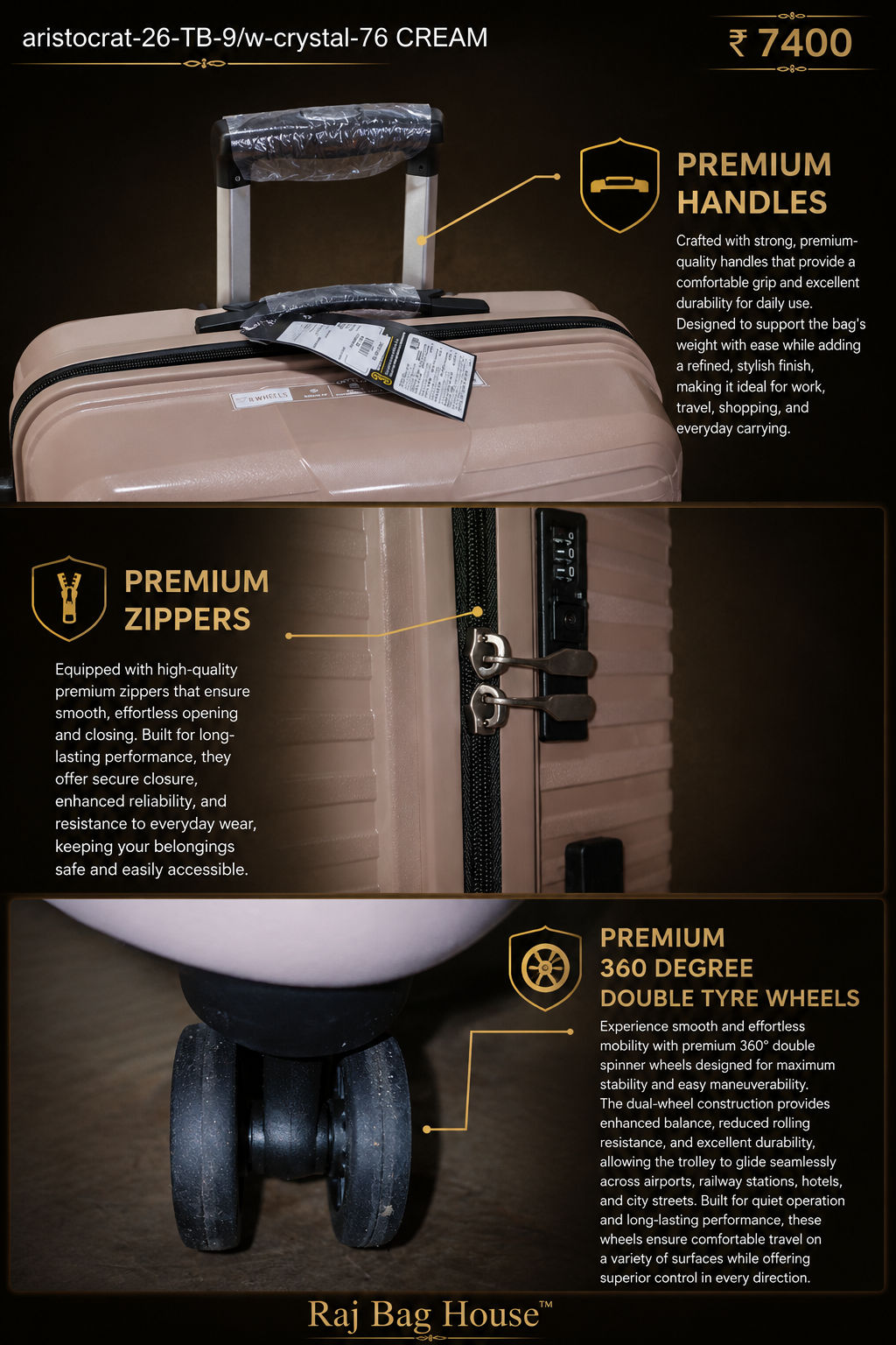 Aristocrat 9?w Crystal 76 Large Trolley Bag – Cream 2