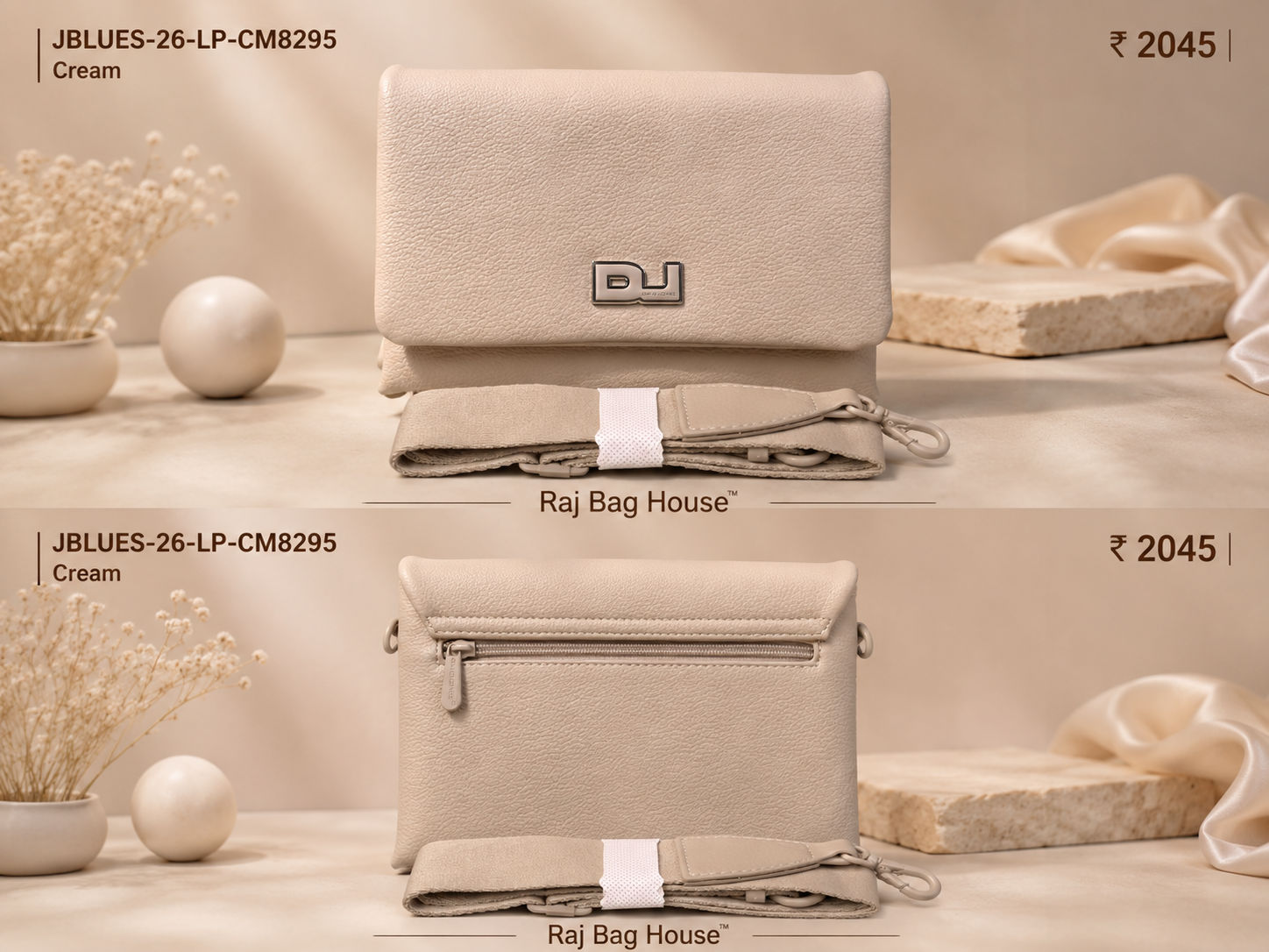 J Blues Hand Clutch Cum Sling CM8295 - Cream