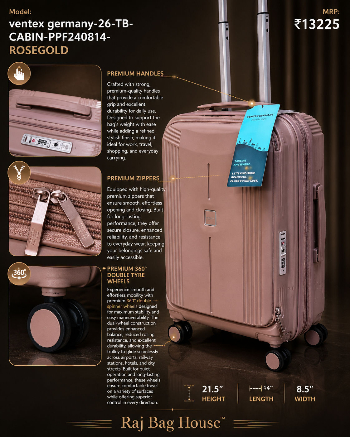 Ventex Germany Ppf2410814 Rosegold Cabin Trolley Bag – Rose Gold 2