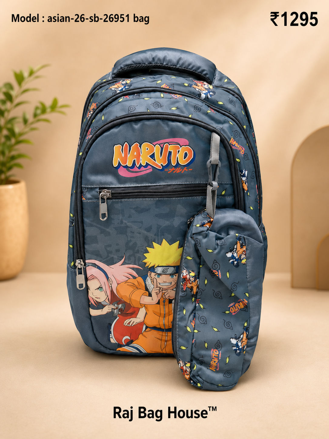 Asian 26951 Naruto Medium School Backpack – Grey