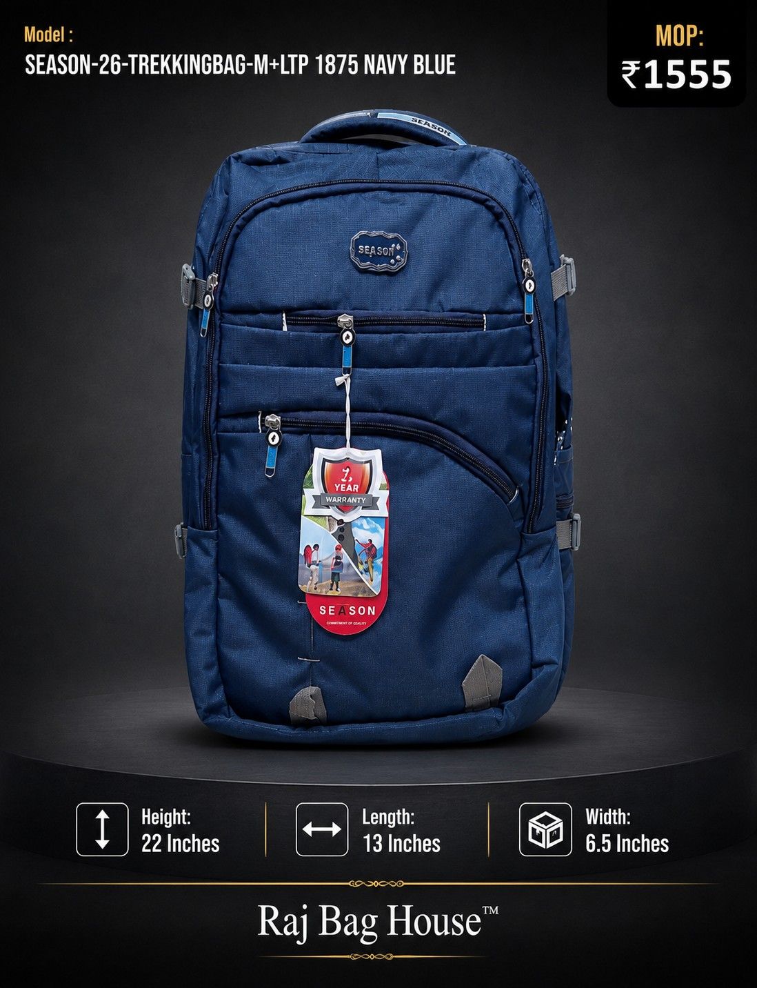 Season Trekking Backpack M+LTP-1875 - Navy Blue