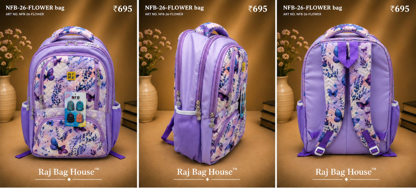 Nfb Flower 003 Medium School Backpack – Purple 2