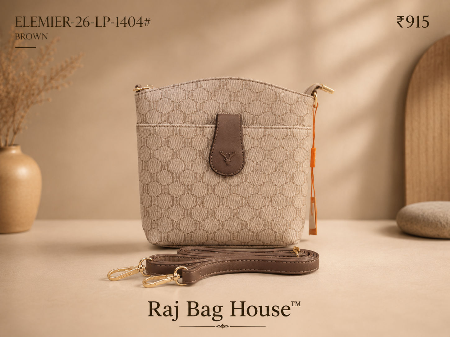 Imported Elemier 1405 Printed Small Handbag – Light Brown
