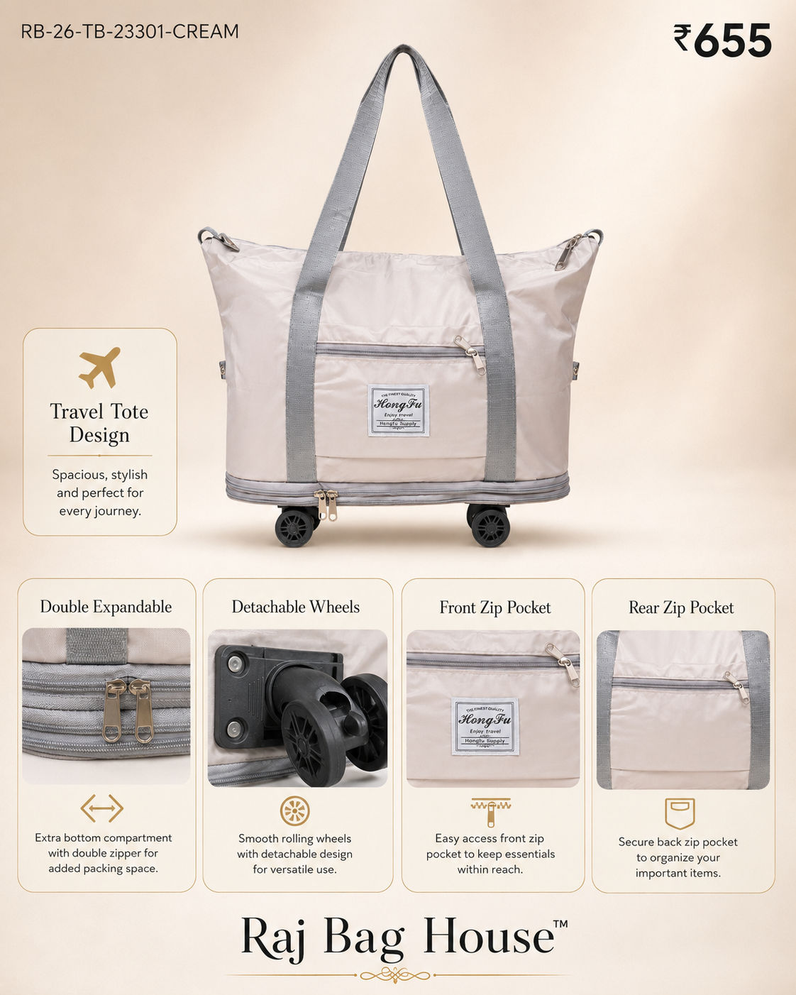 Imported 23301 Large Travel Bag – Cream 2