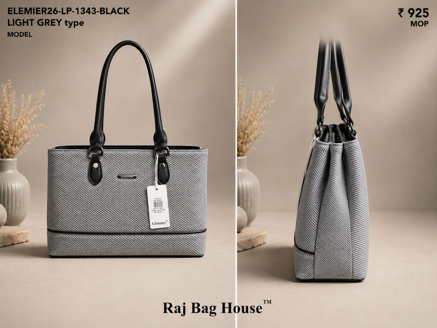 Elemier 1343 Light Tote Bag – Black / Light Grey 2