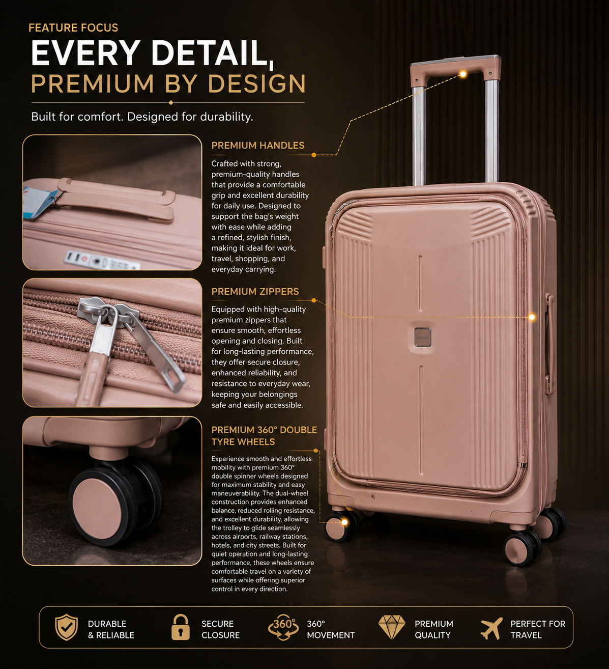 Ventex Germany Ppf2410814 Rosegold Medium Trolley Bag – Rose Gold 2