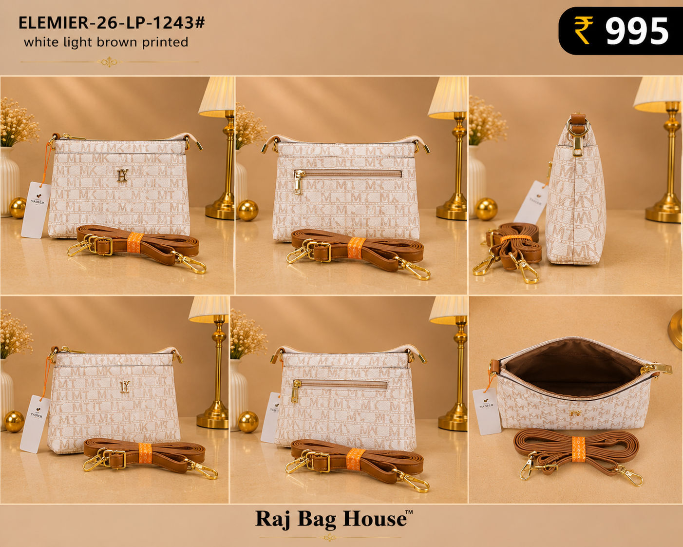 Imported Elemier 1243# Printed Sling Bag – White