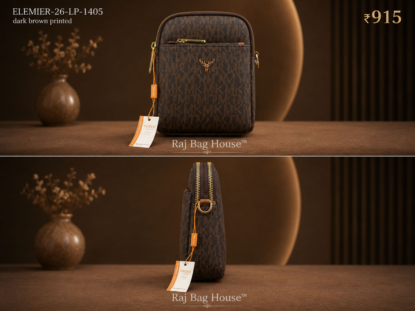 Imported Elemier 1405 Printed Small Handbag – Dark Brown 2