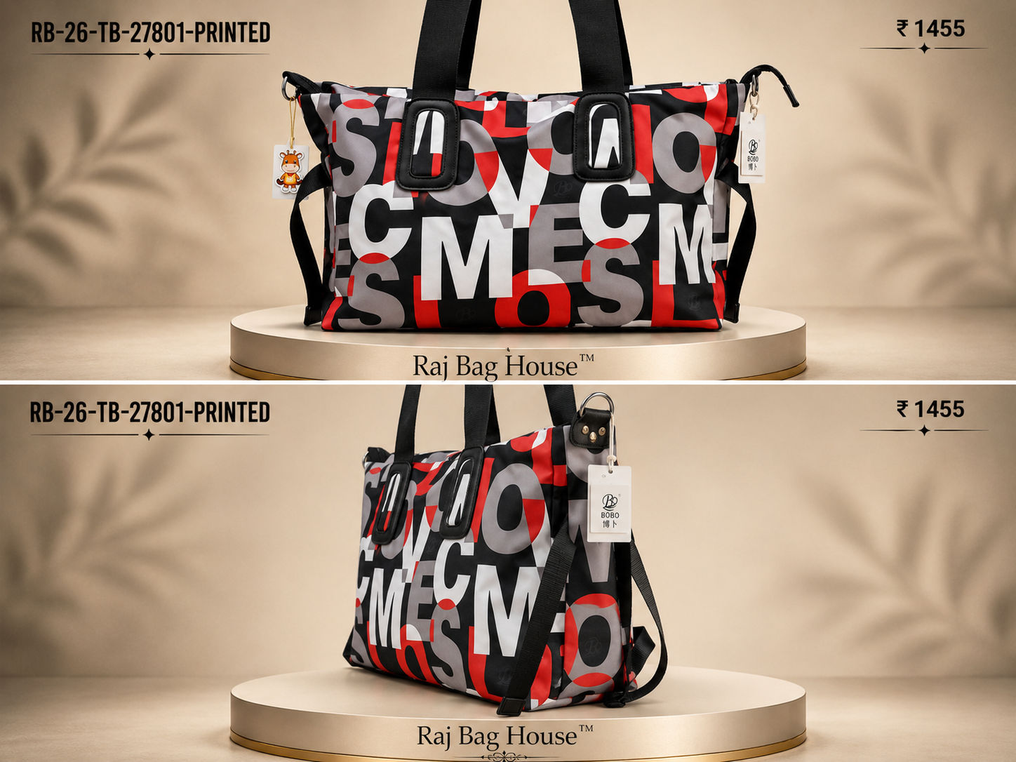 Imported 27801 Printed Tote Bag – Red / Black 2