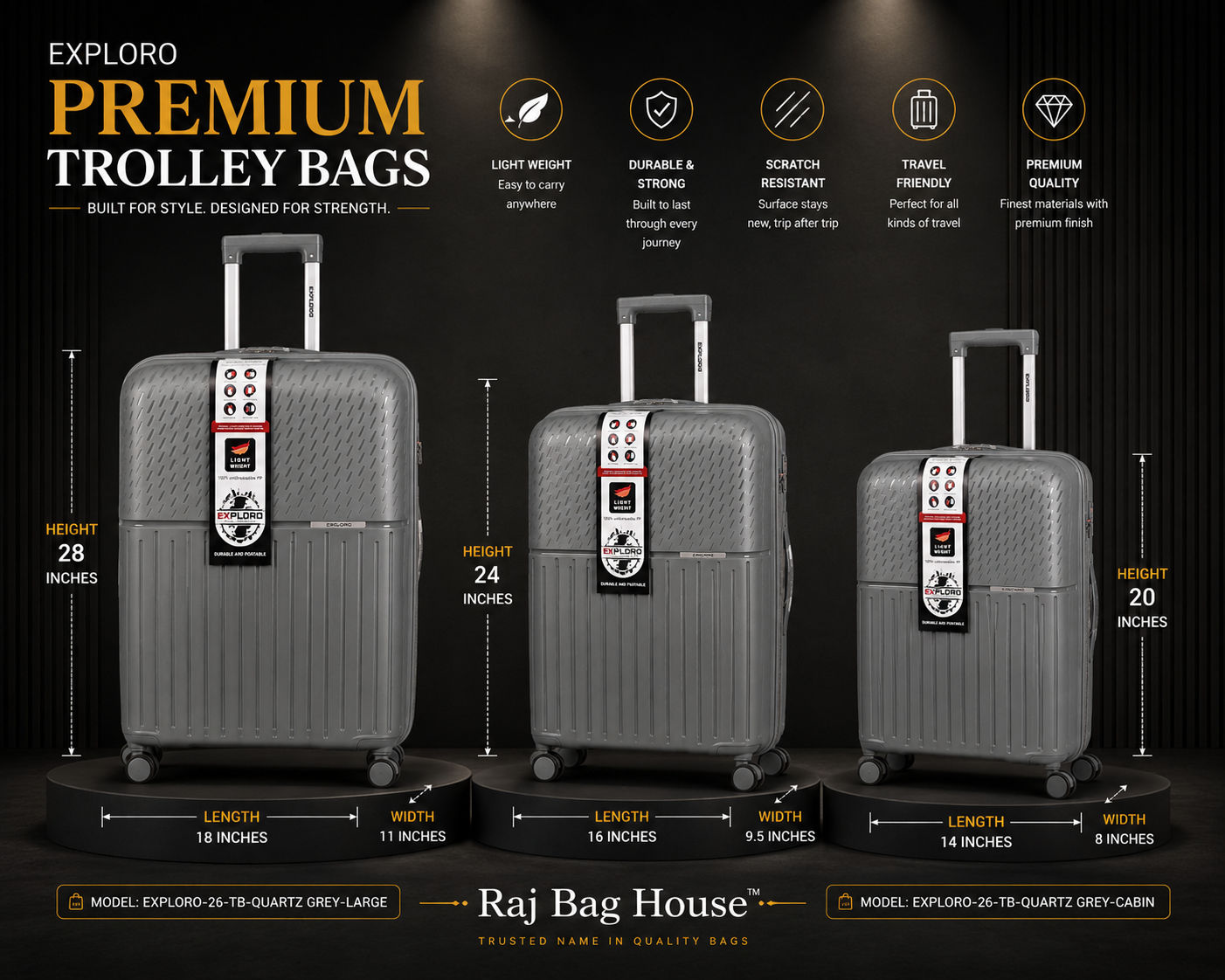 Exploro Quartzgrey Three Piece Set Trolley Set – Quartz Grey