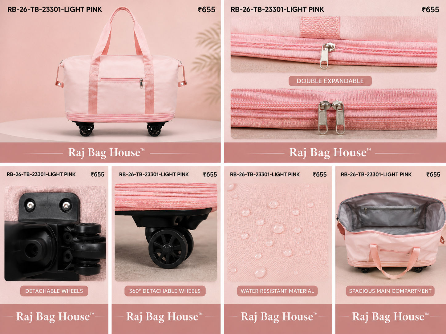 Imported 23301 Large Travel Bag – Light Pink 2