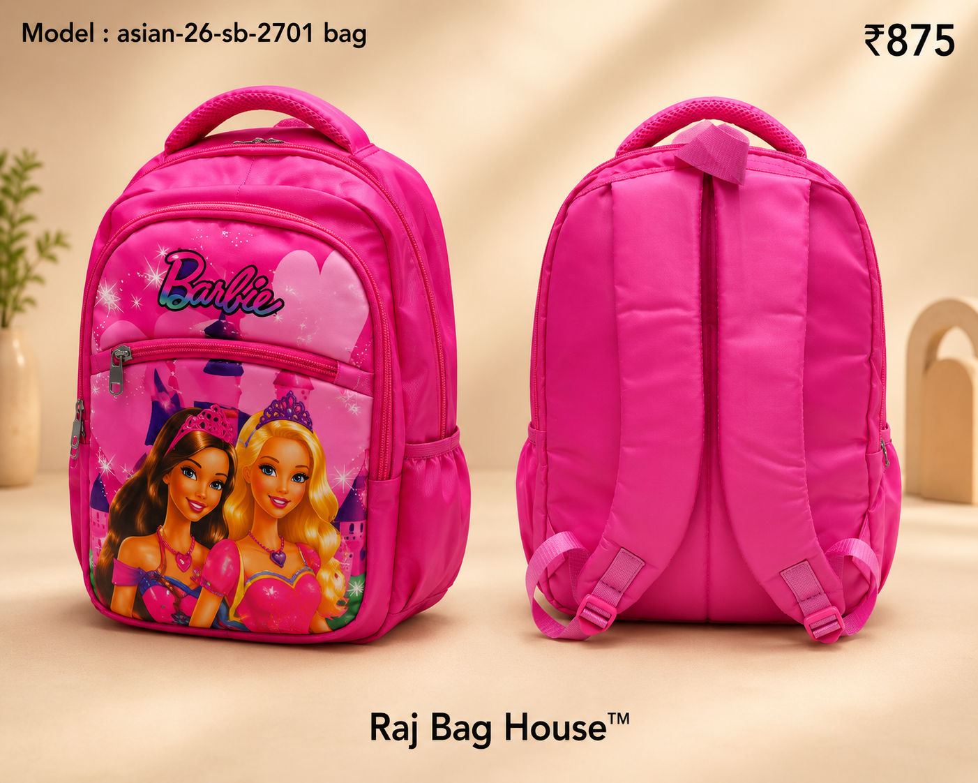 Asian 24701pink Barbie Medium School Backpack – Pink 2