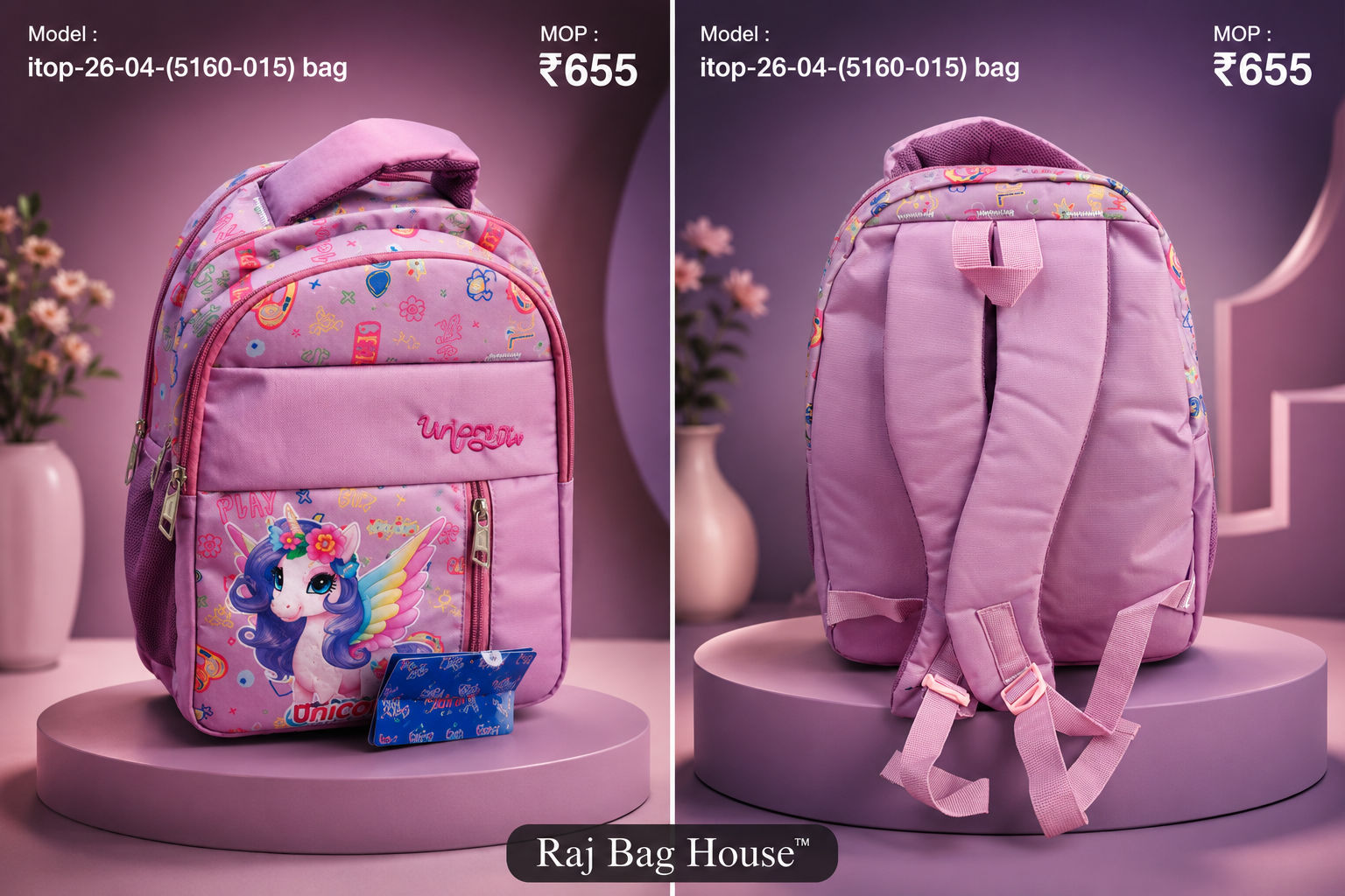 Itop 04 (5160 015) Unicorn Medium School Backpack – Pink 2