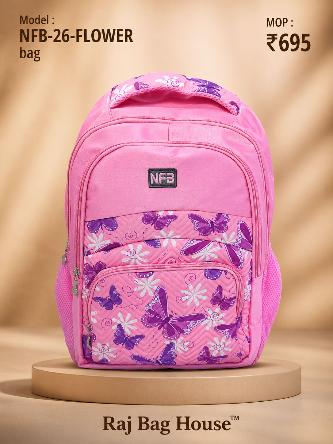 Nfb Flower 004 Medium School Backpack – Pink