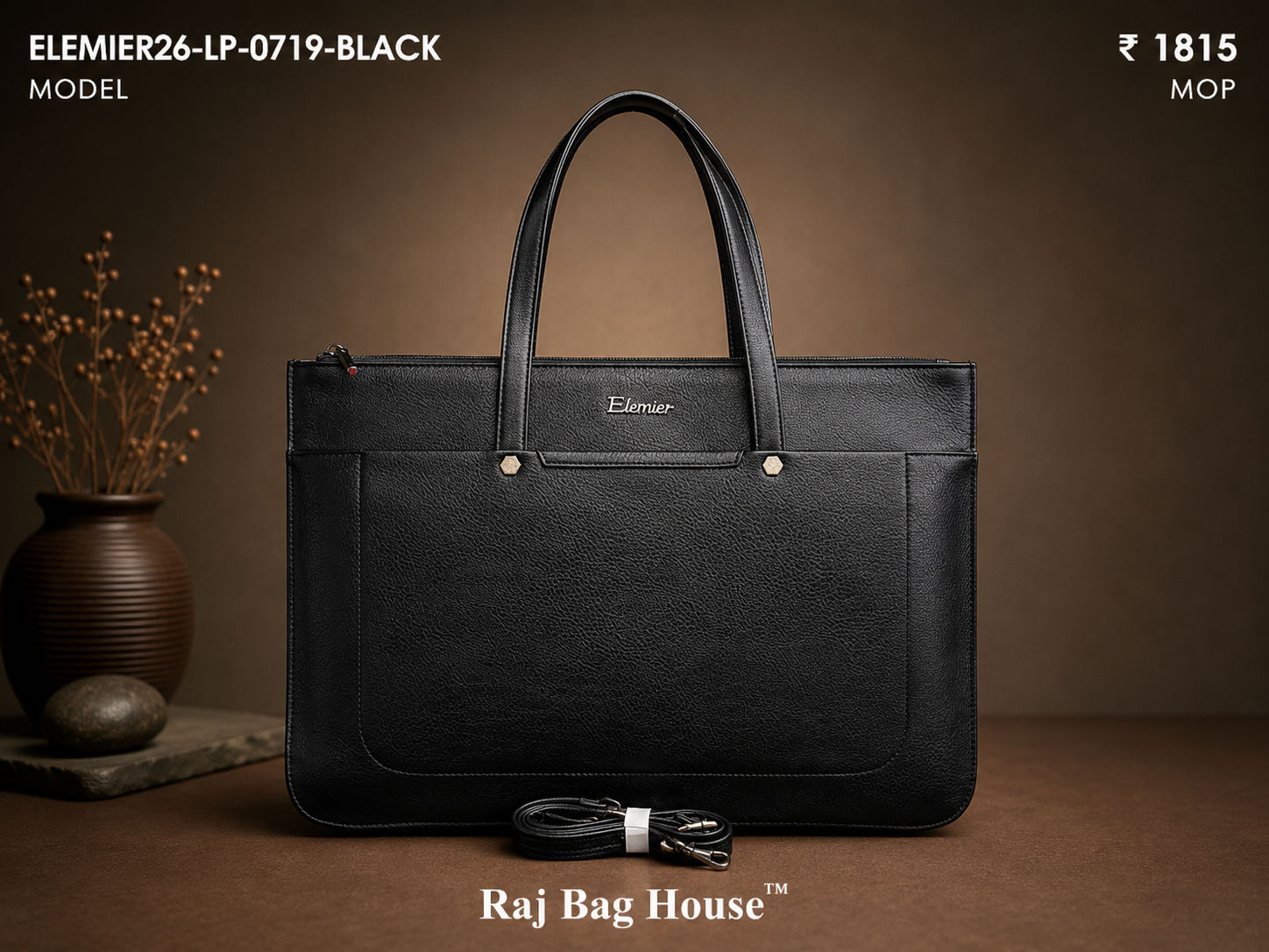Elemier 0719 Large Laptop Bag – Black