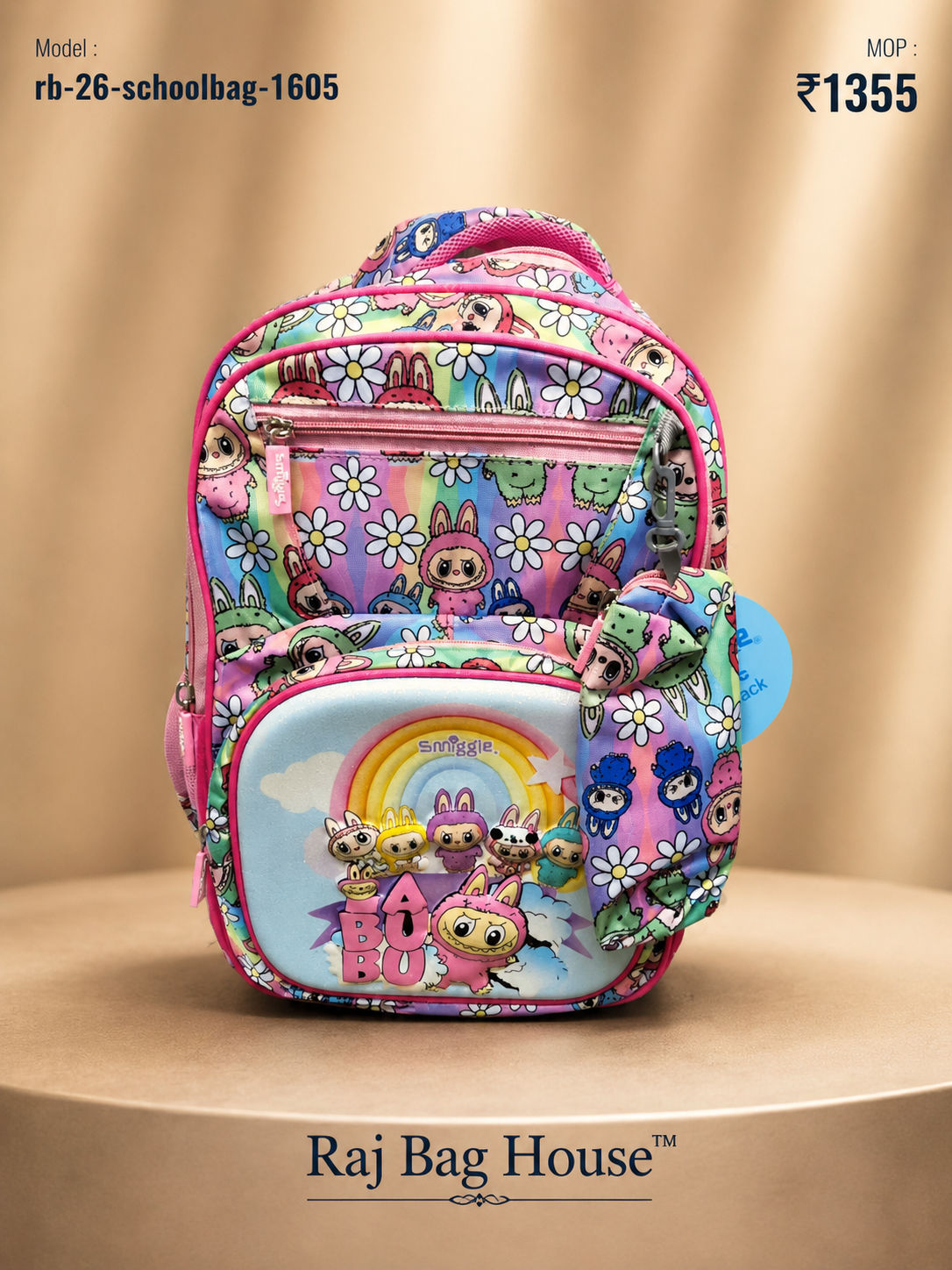 Imported Schoolbag 1605 Labubu Pattern Medium School Backpack – Pink