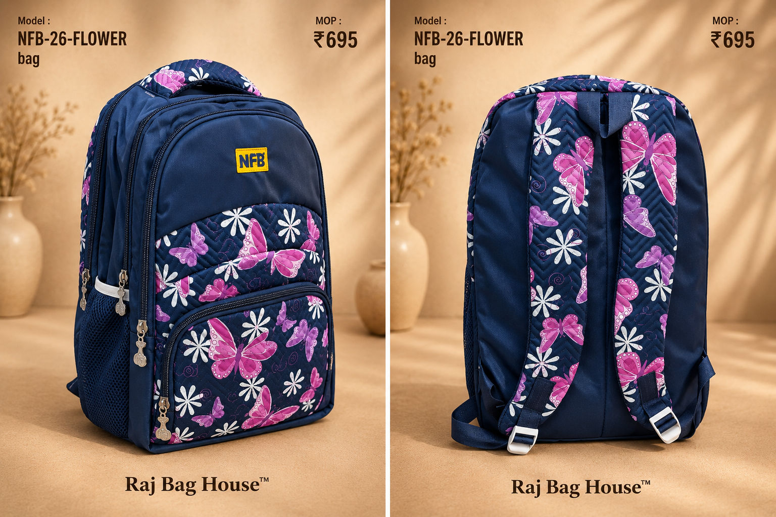 Nfb Flowe 007 Medium School Backpack – Navy Blue 2
