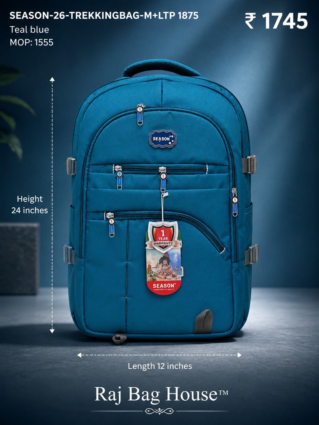 Season Trekking Backpack M+LTP-1875 - Teal Blue