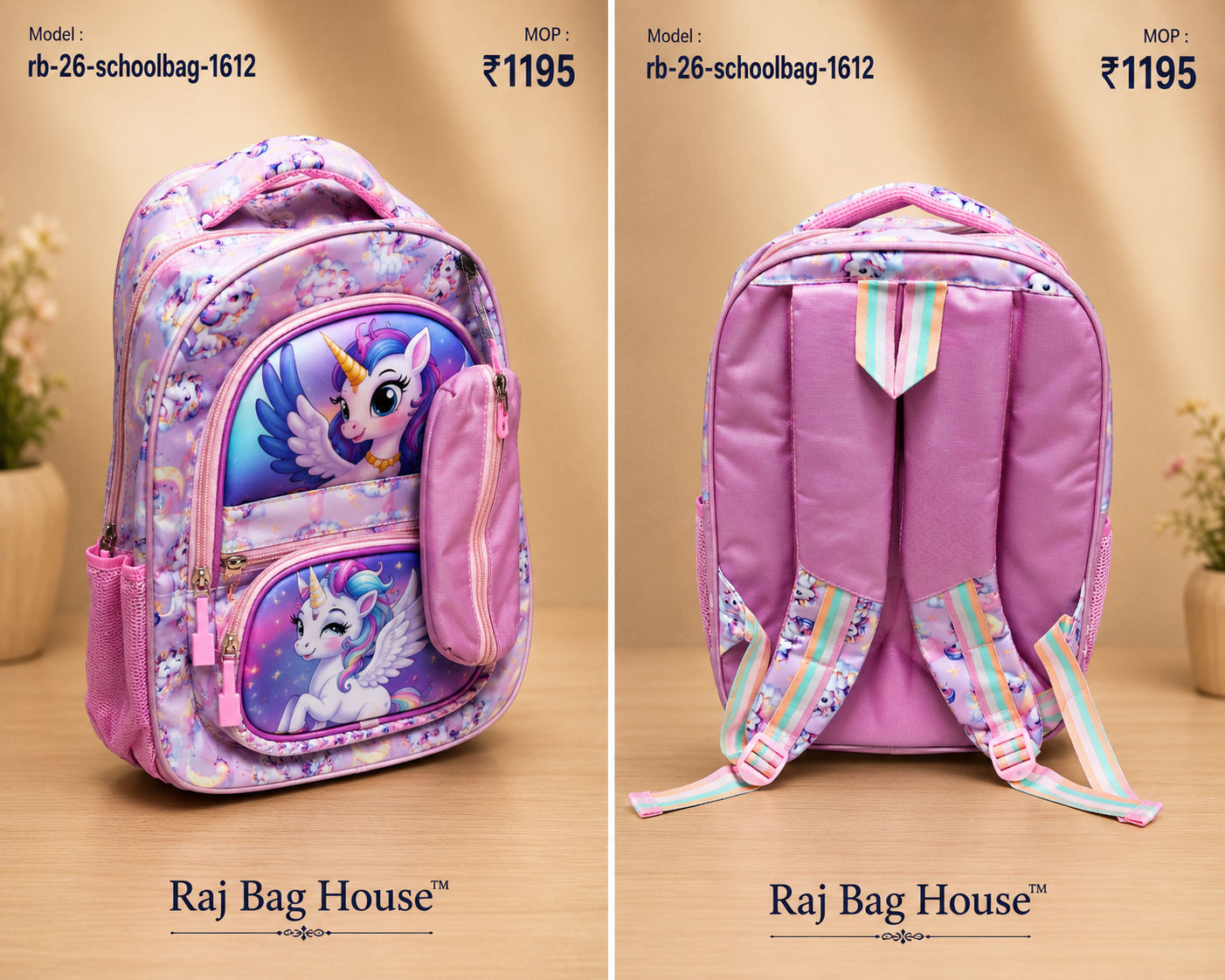 Imported Schoolbag 1612 Unicorn Medium School Backpack – Pink 2