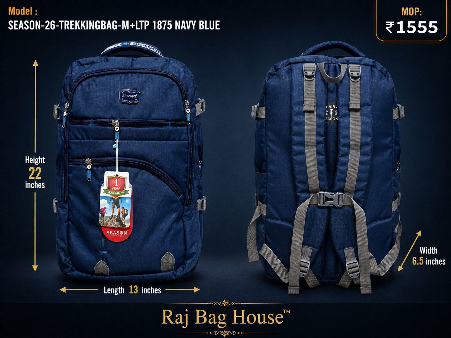 Season Trekkingbag M+ltp 1875 Large Backpack – Navy Blue 2