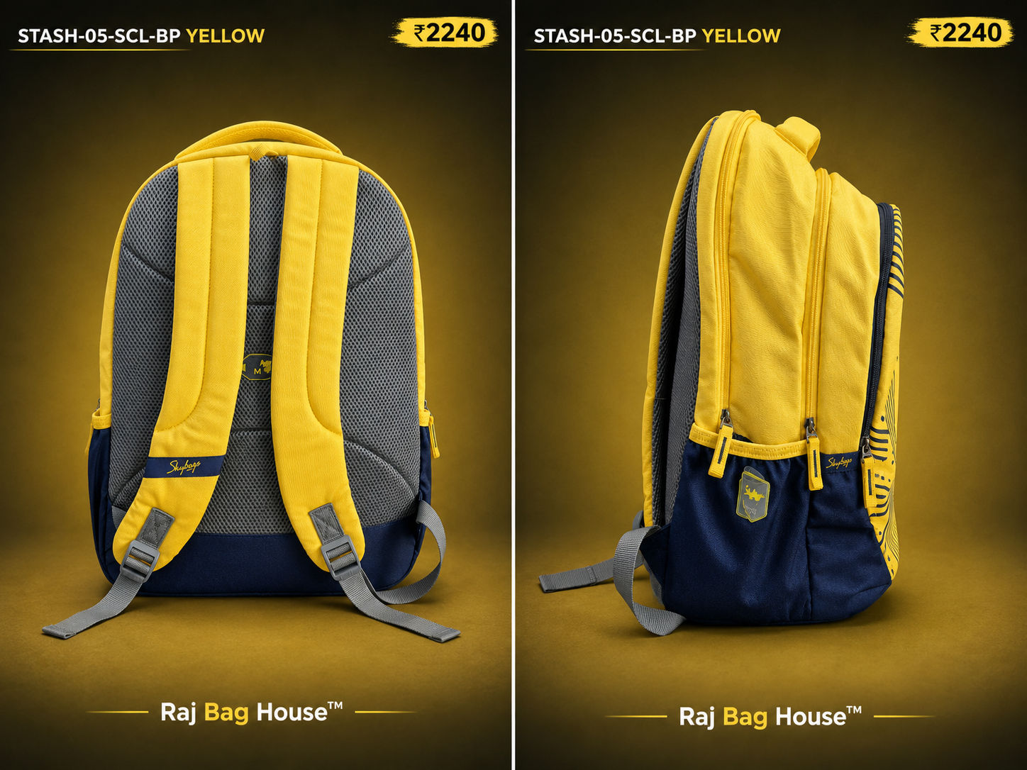 Skybags Skybags Stash 05 Scl Backpack – Yellow / Navy Blue 2