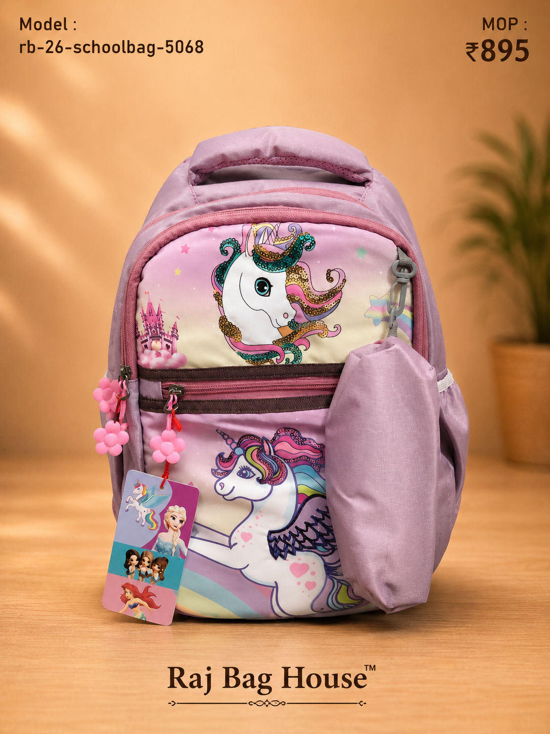 Imported Schoolbag 5068 Pitch Unicorn Medium School Backpack