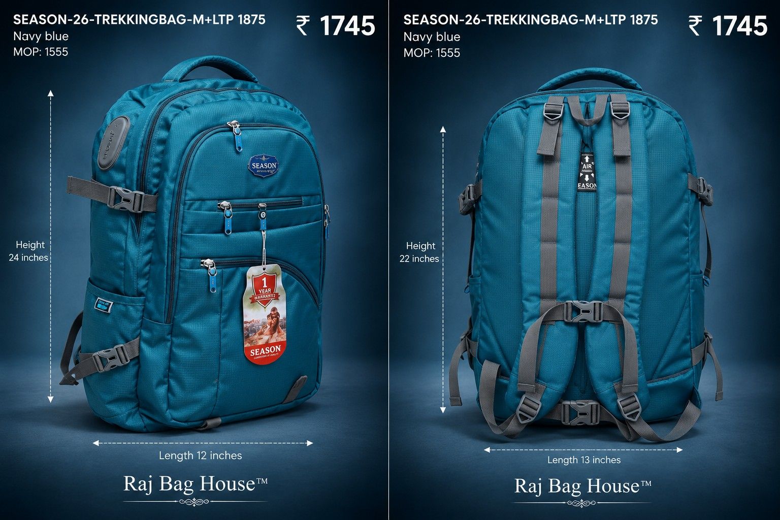 Season Trekkingbag M+ltp 1875 Large Backpack – Teal Blue 2