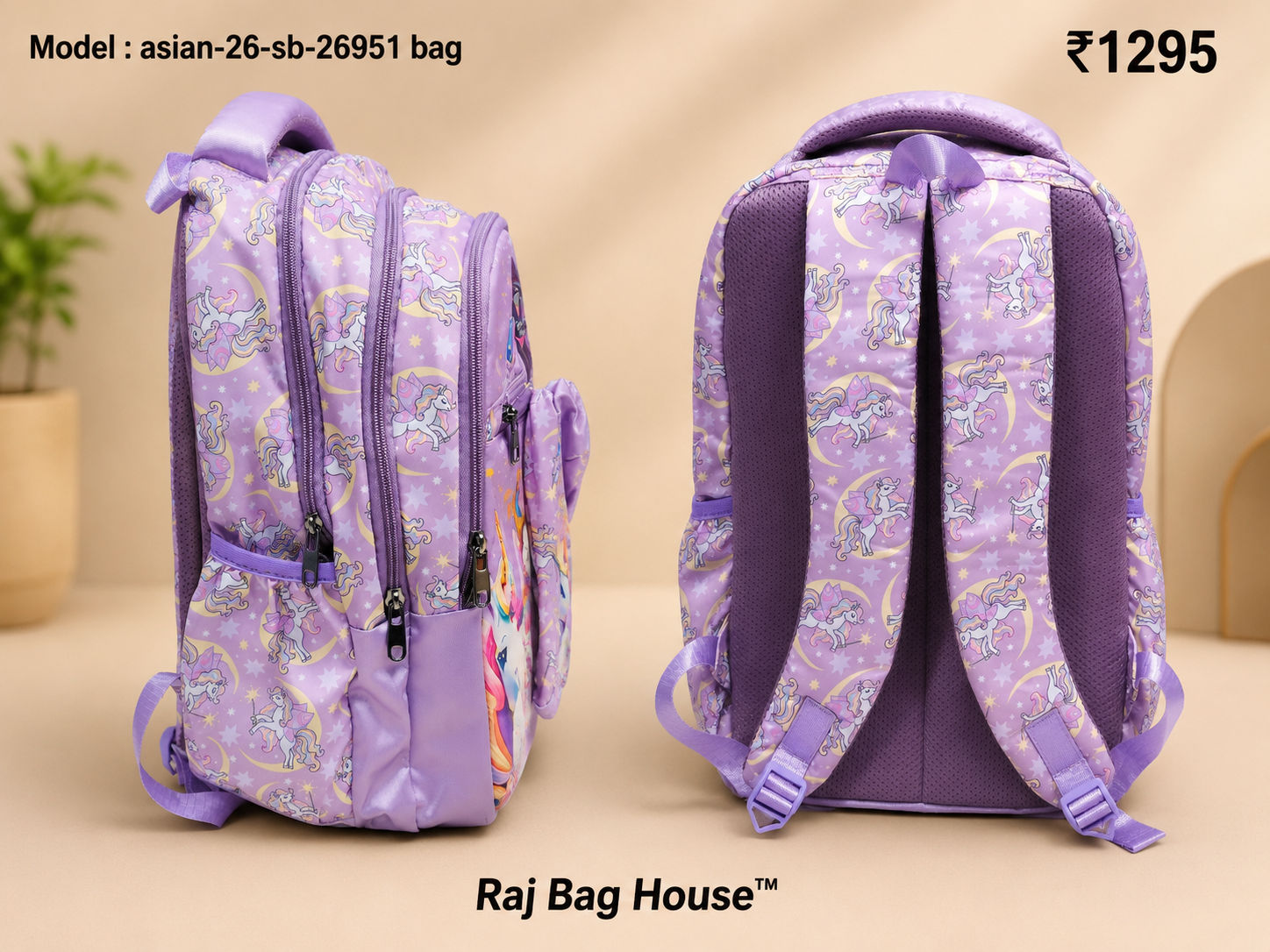 Asian 26951 Light Unicorn Medium School Backpack – Light Purple 2